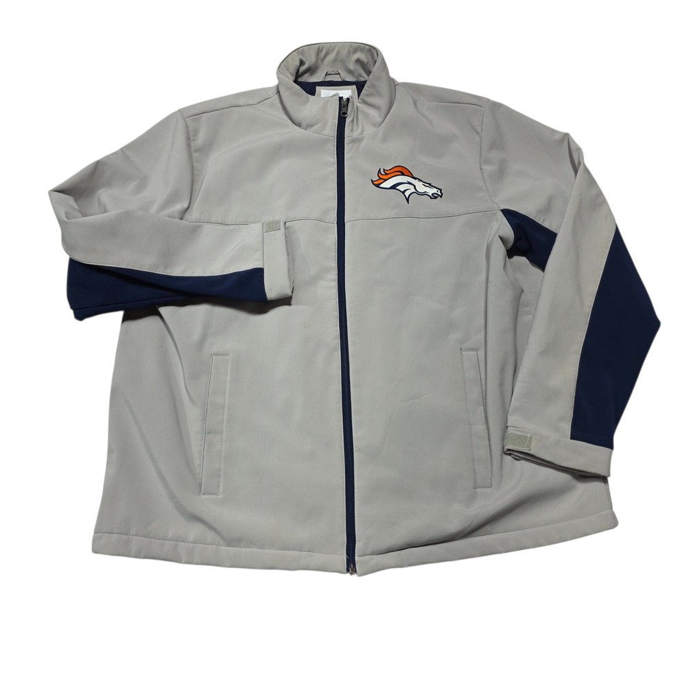 Denver Broncos NFL Full Zip Jacket Greige Navy NFL Logo Mens Size XXL